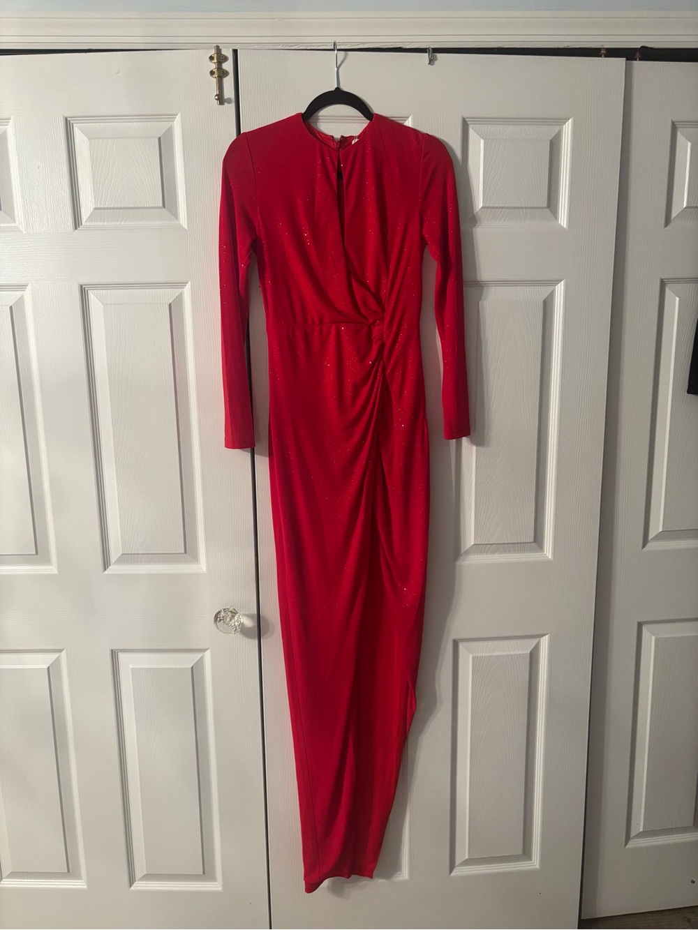Abyss By Abby Red Long-Sleeve Ruched Evening Gown